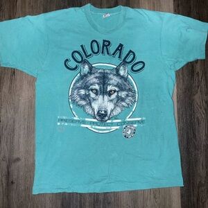 Vintage Fruit of the Loom Teal Colorado Wolf Tee